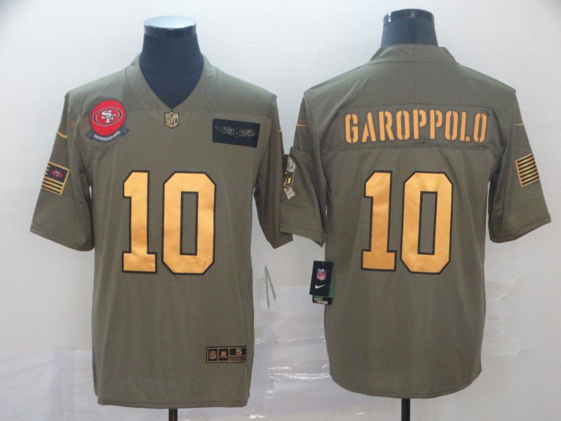 Men San Francisco 49ers 10 Garoppolo Gold Nike Olive Salute To Service Limited NFL Jersey